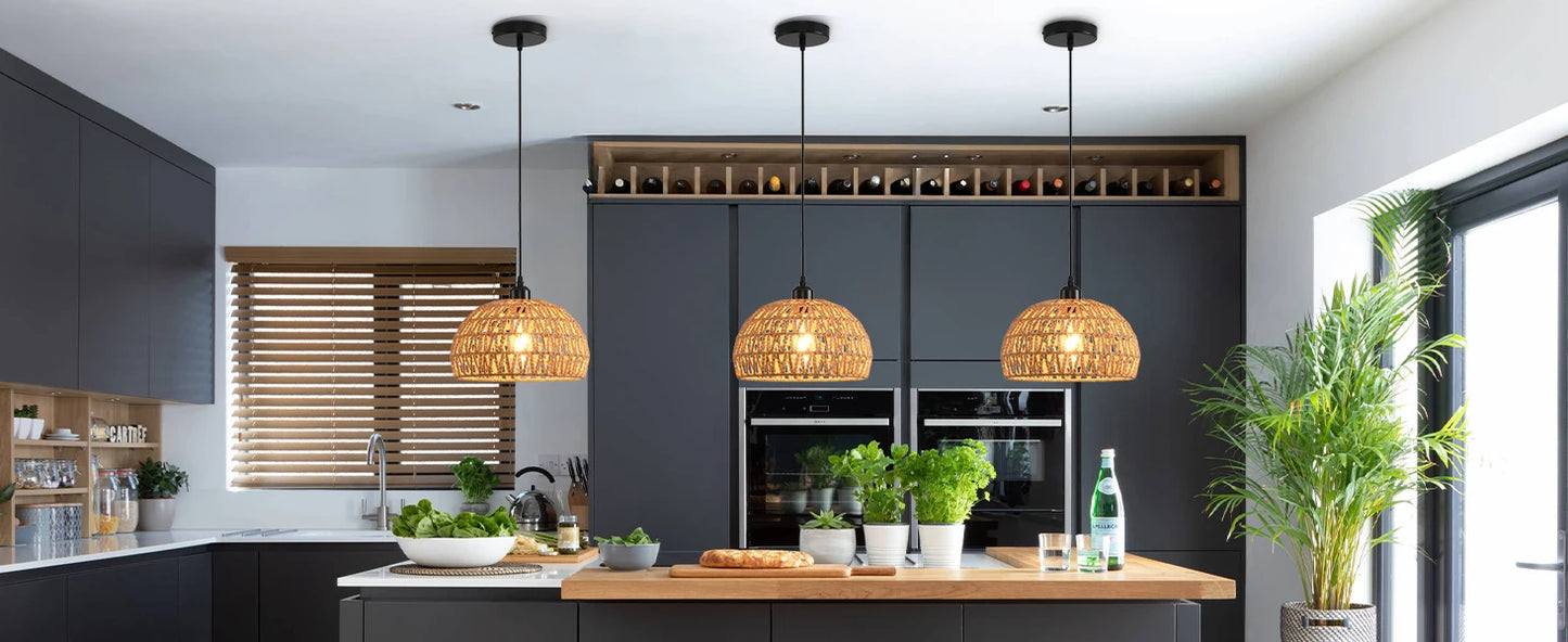 Boho Woven Rattan Pendant Chandelier