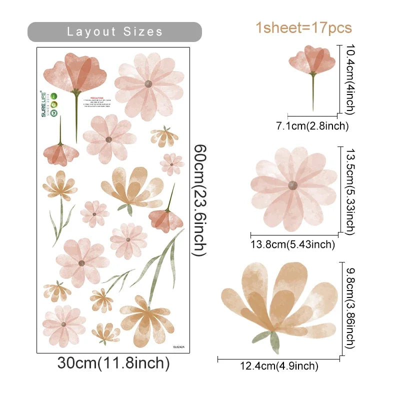 Boho Watercolour Flower Wall Decals