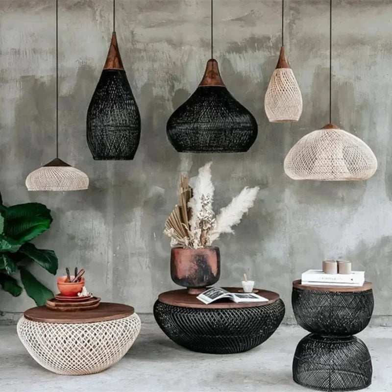 Vintage Handmade Rattan Pendant Lamp