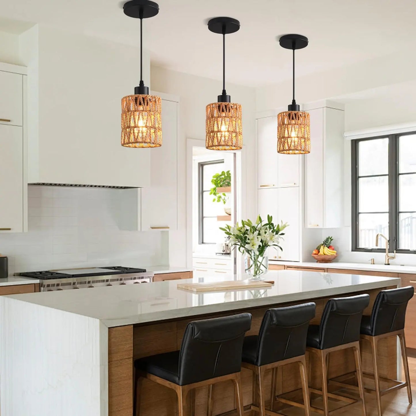 Retro Vine 3-Light Rattan Chandelier
