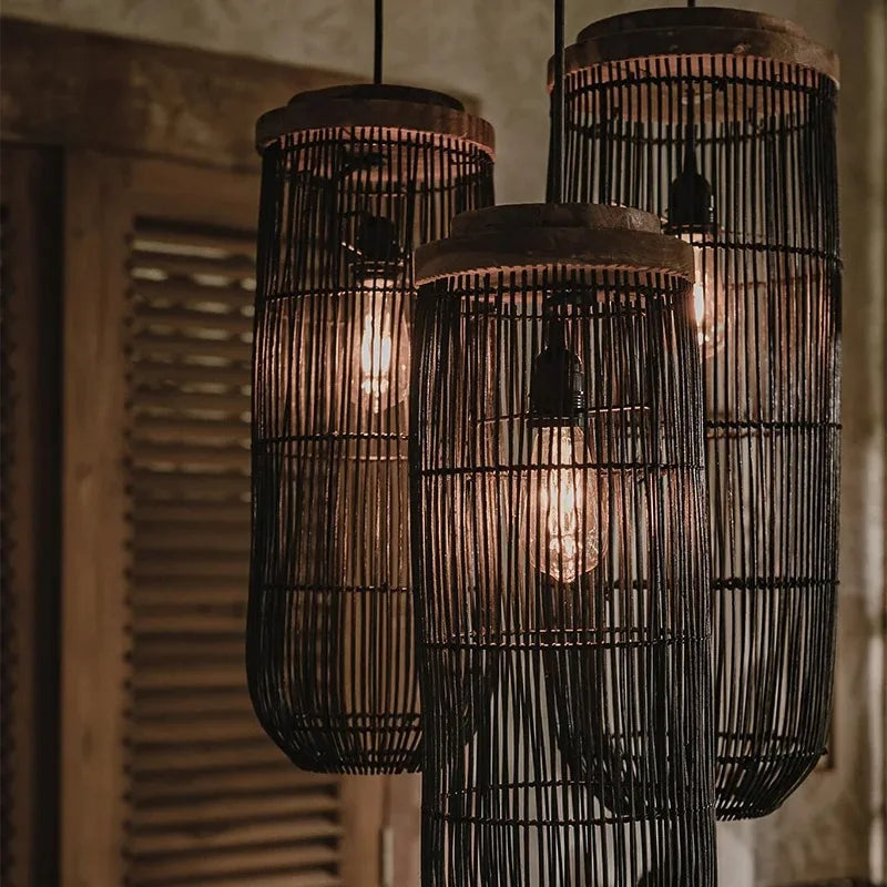Vintage Rattan Wicker Pendant Light