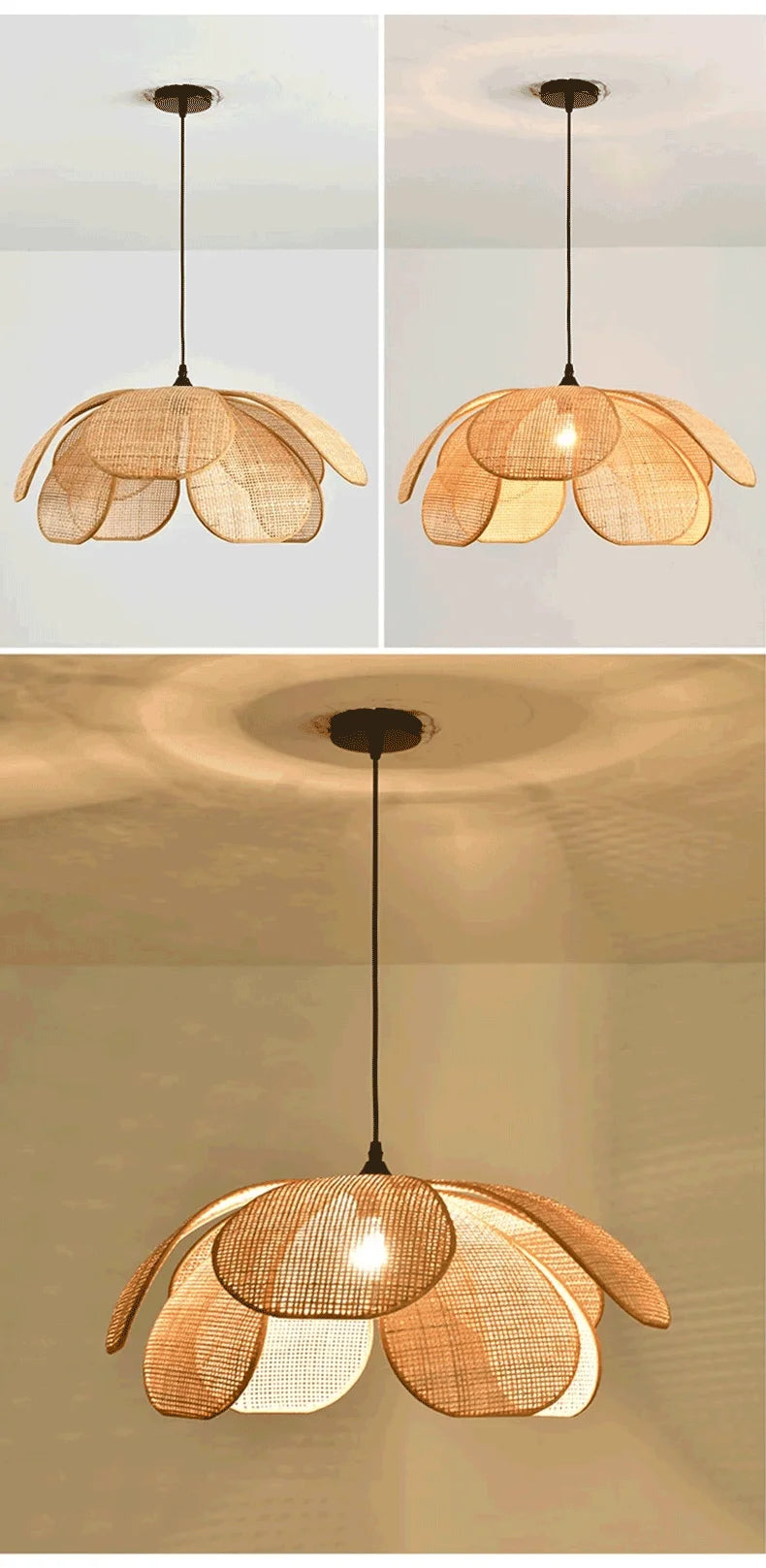 Rattan Woven Petal LED Pendant