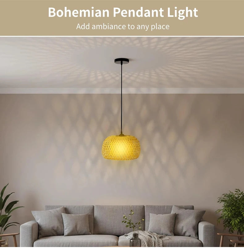 Bamboo Lantern Rattan Pendant Light