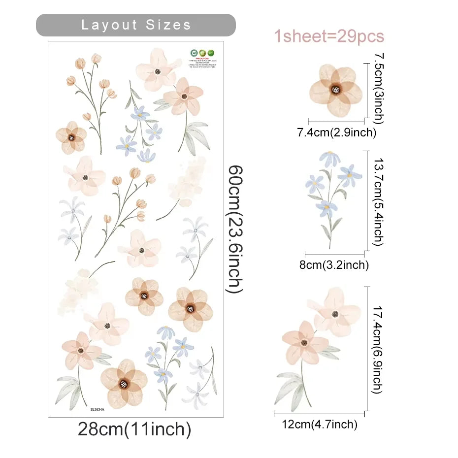 Boho Watercolour Flower Wall Decals