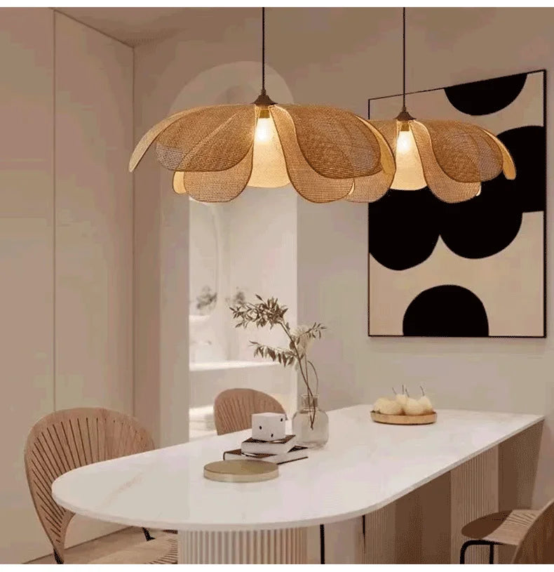Rattan Woven Petal LED Pendant