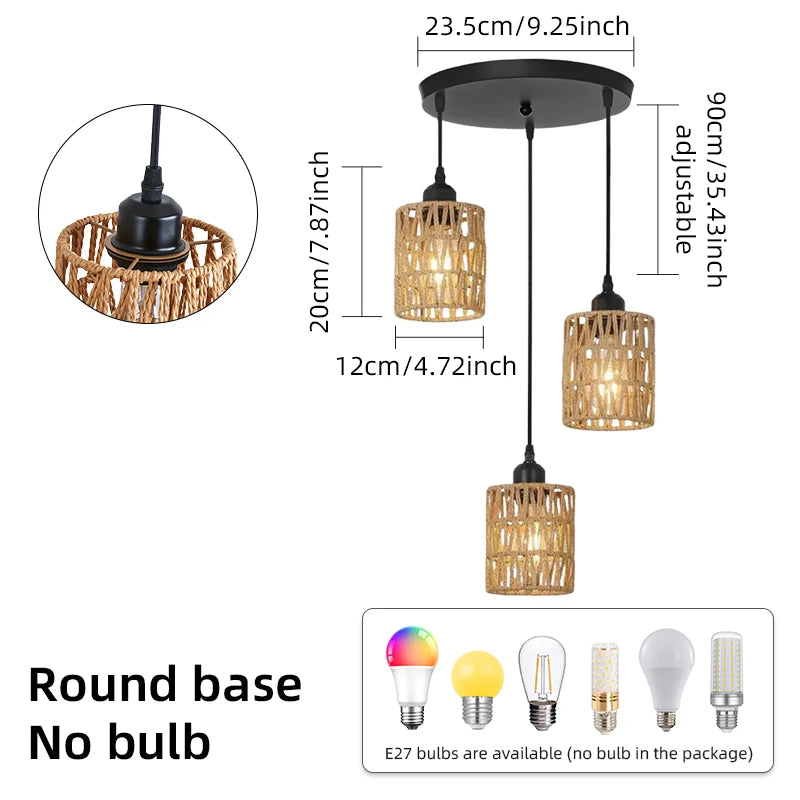 Retro Vine 3-Light Rattan Chandelier