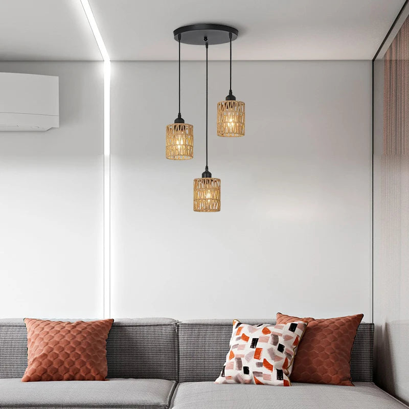Retro Vine 3-Light Rattan Chandelier