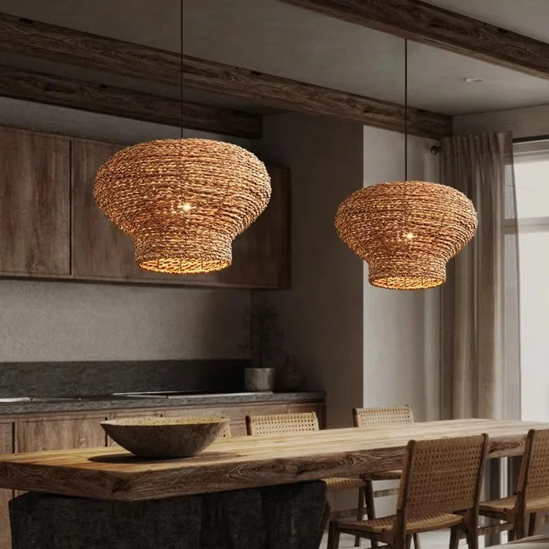 Retro Woven Rattan Wicker Chandelier