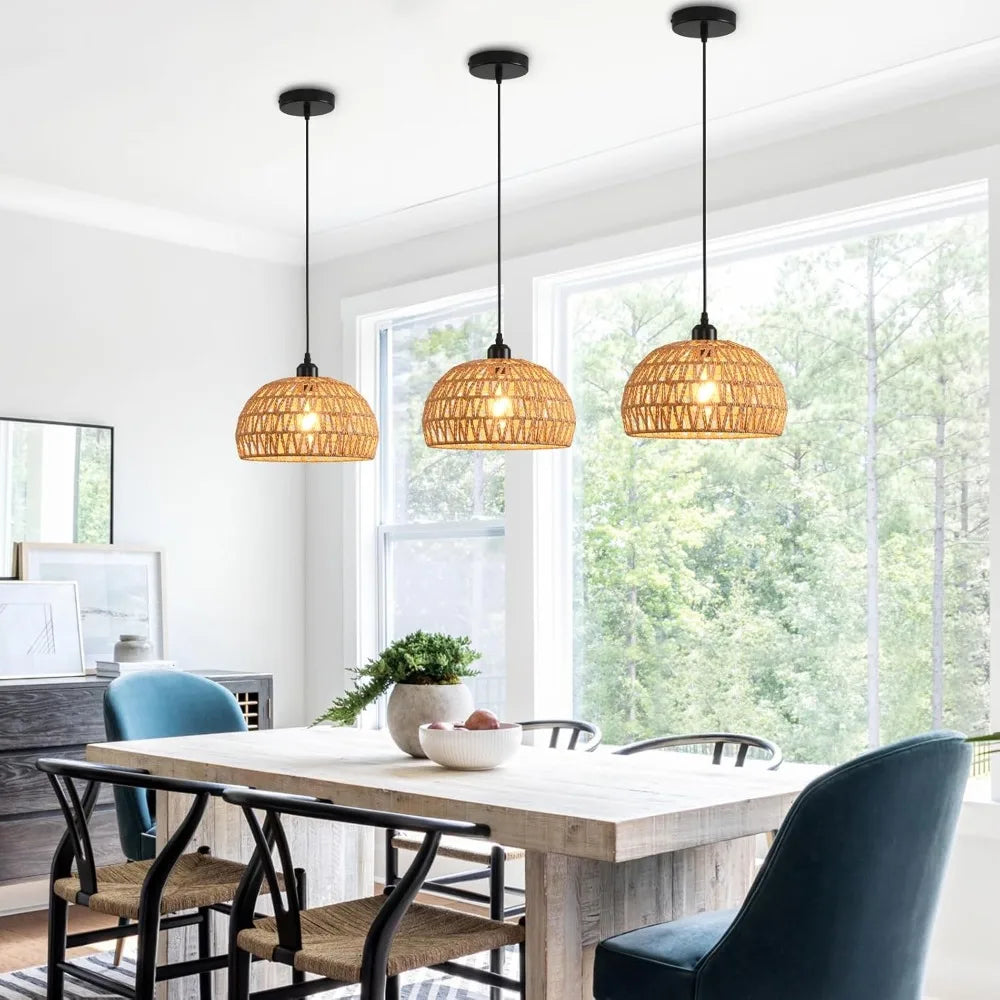 Boho Woven Rattan Pendant Chandelier