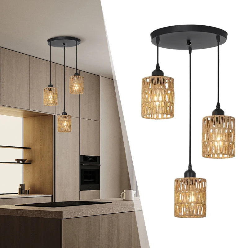 Retro Vine 3-Light Rattan Chandelier