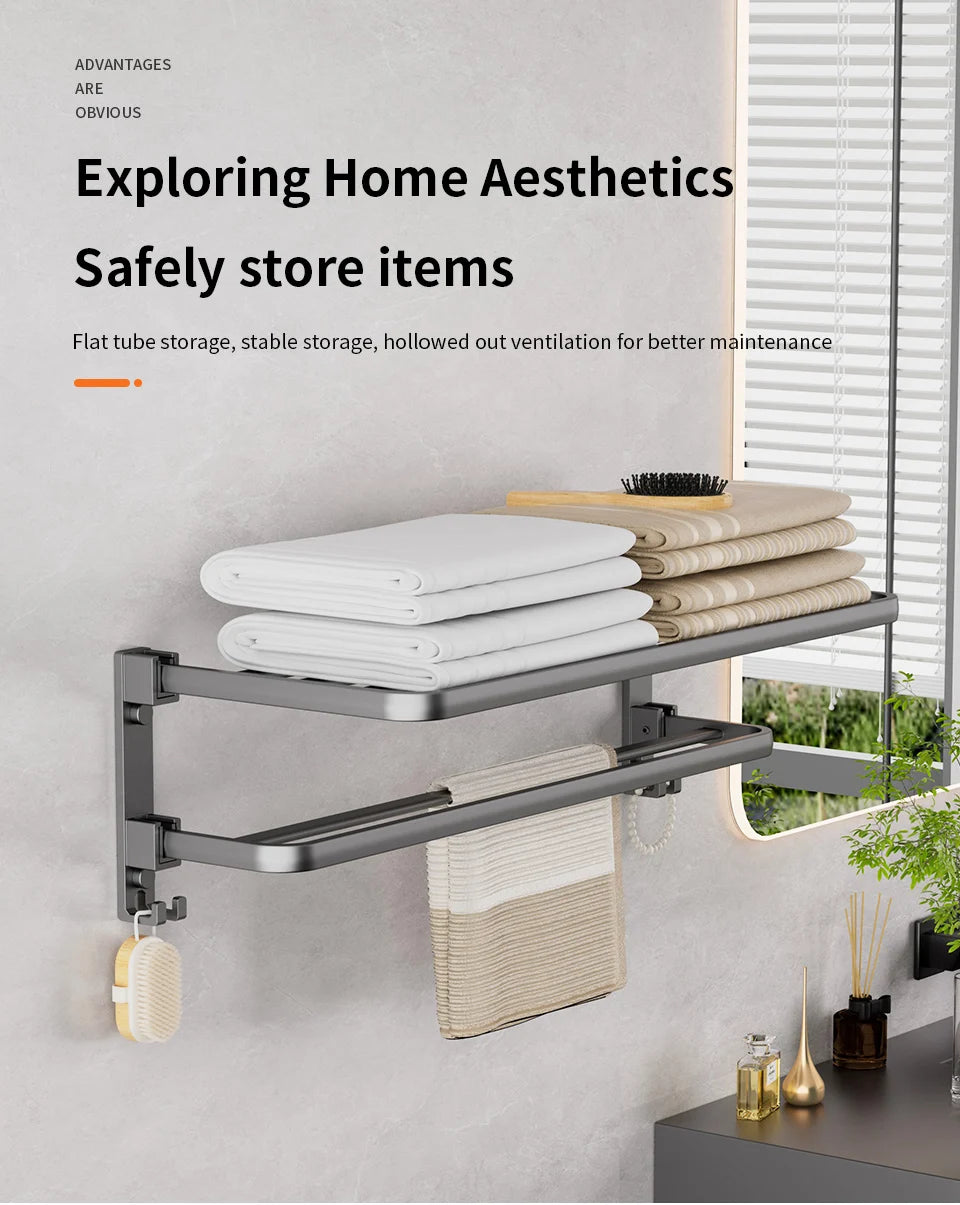 Matte Black Folding Towel Rack