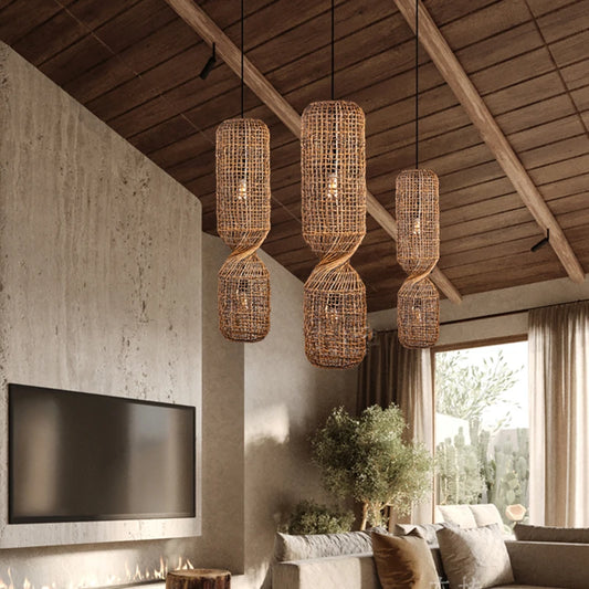 Cylindrical Vintage Rattan Pendant