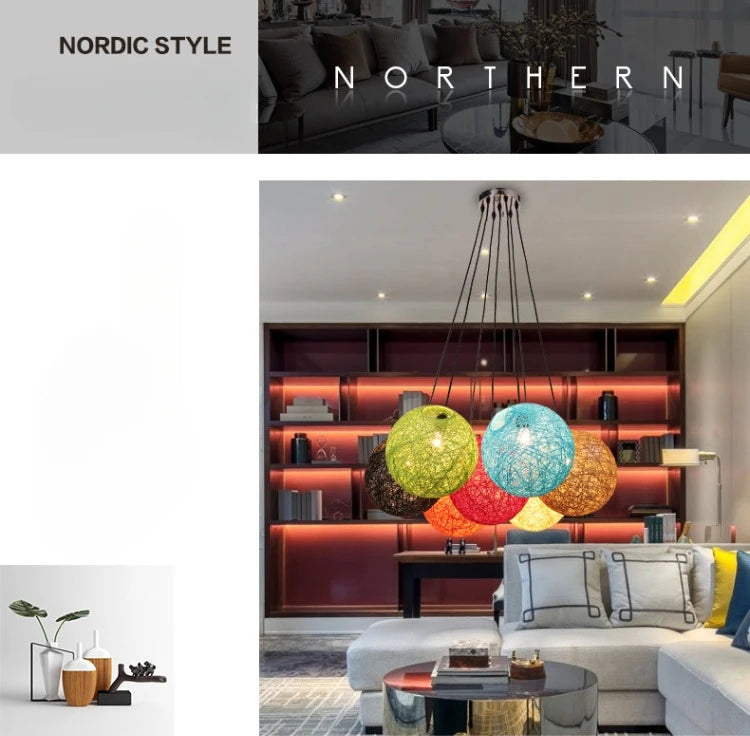 Nordic Rattan Ball Pendant Lamp