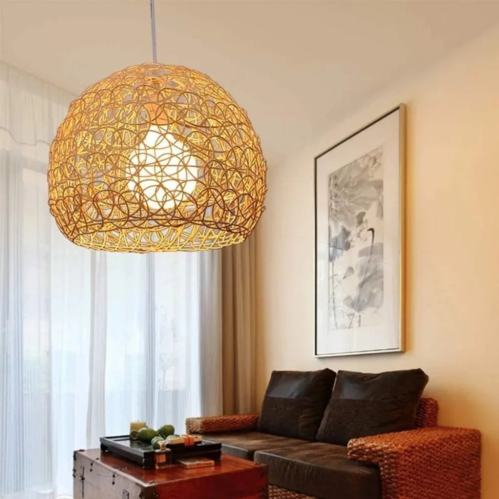 Hand-Knitted Bamboo Pendant Light (25cm)
