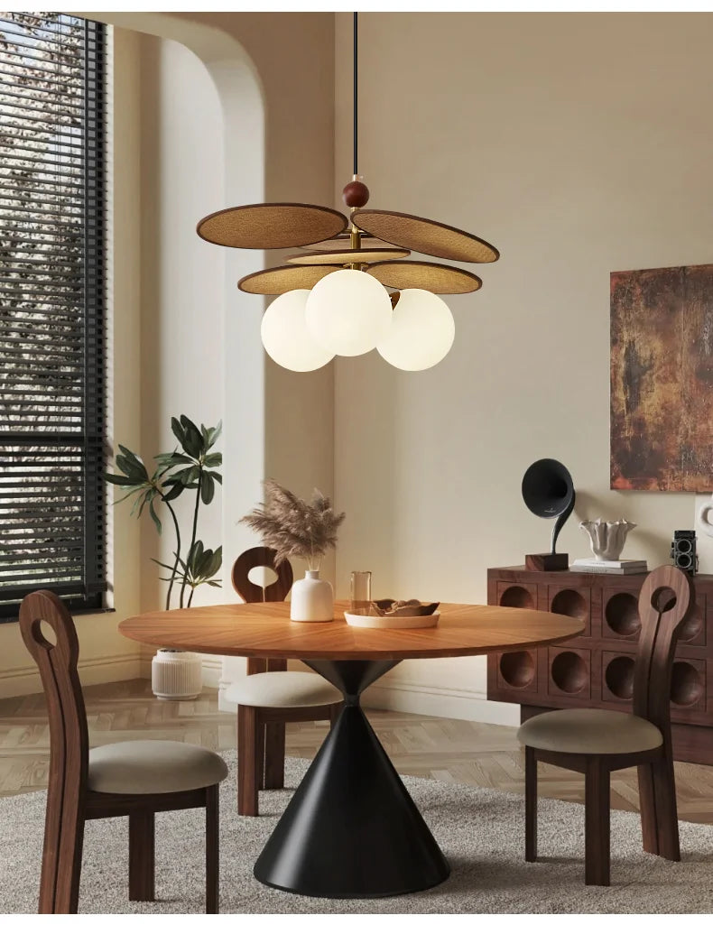 French Vintage Rattan Glass-Ball Pendant