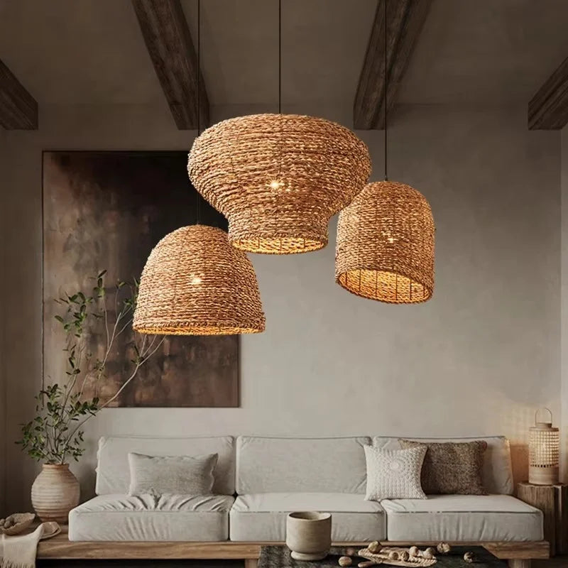 Retro Woven Rattan Wicker Chandelier