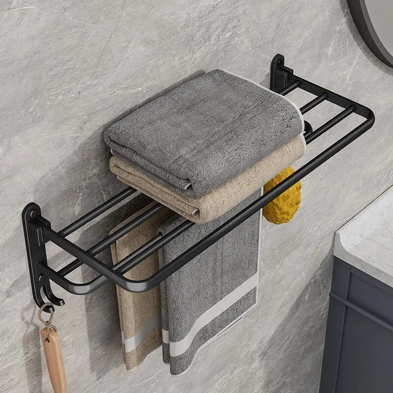 Matte Black Folding Towel Rack