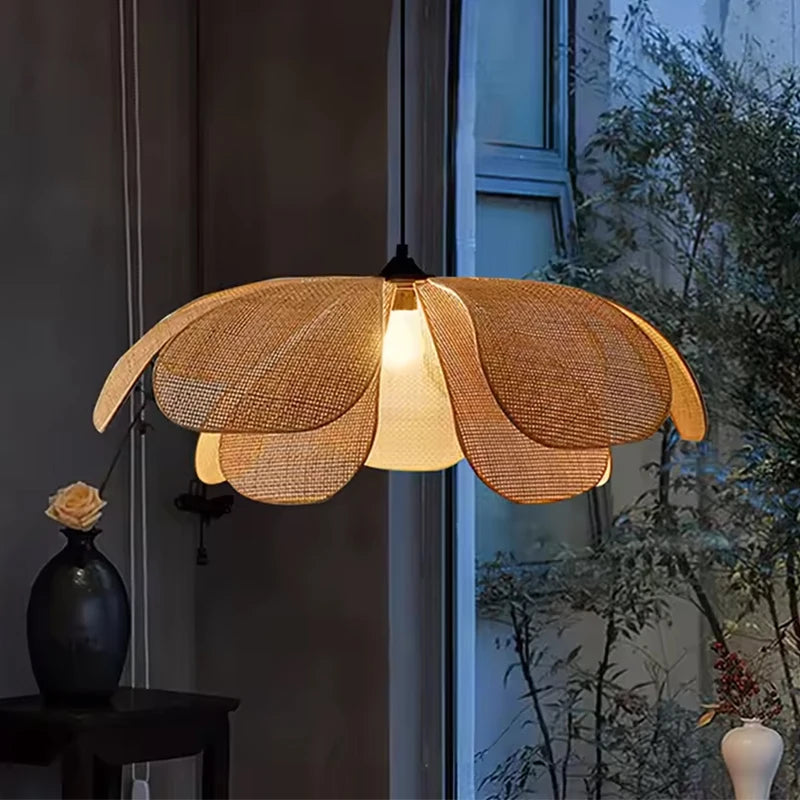 Rattan Woven Petal LED Pendant