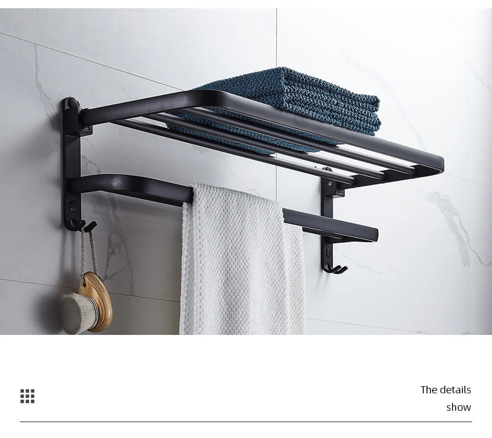 Matte Black Folding Towel Rack
