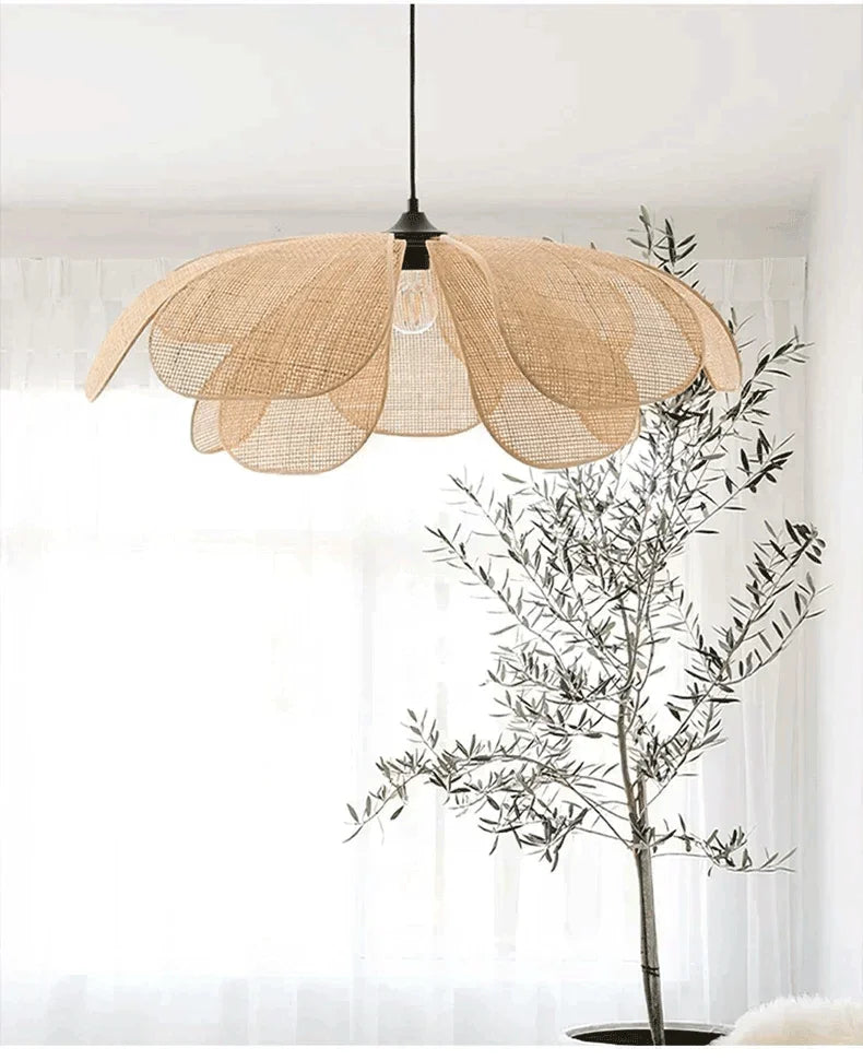 Rattan Woven Petal LED Pendant