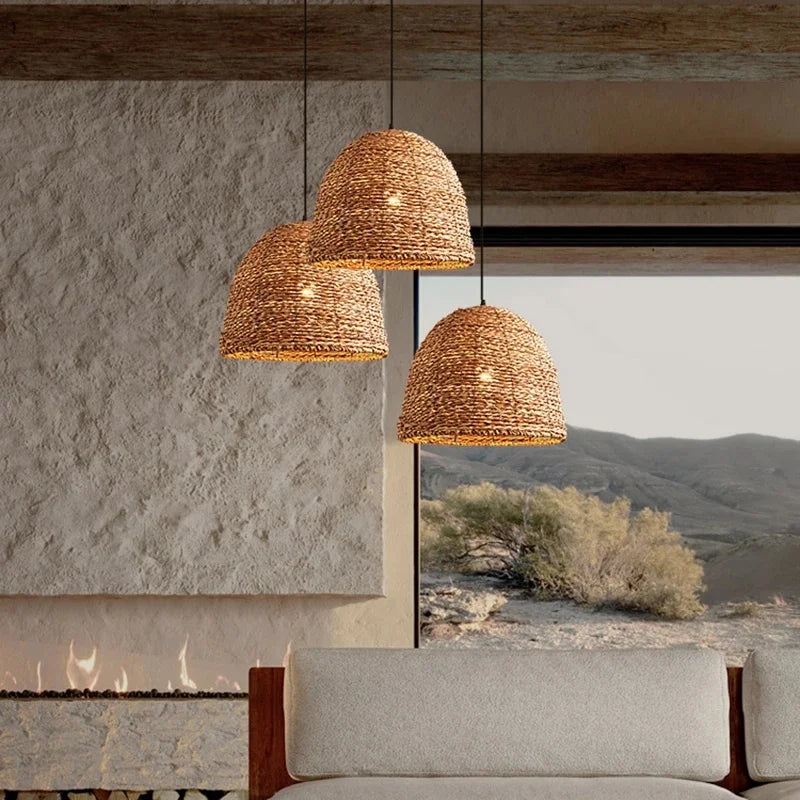 Retro Woven Rattan Wicker Chandelier