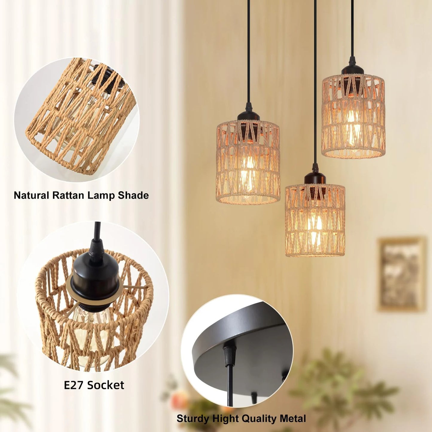 Retro Vine 3-Light Rattan Chandelier