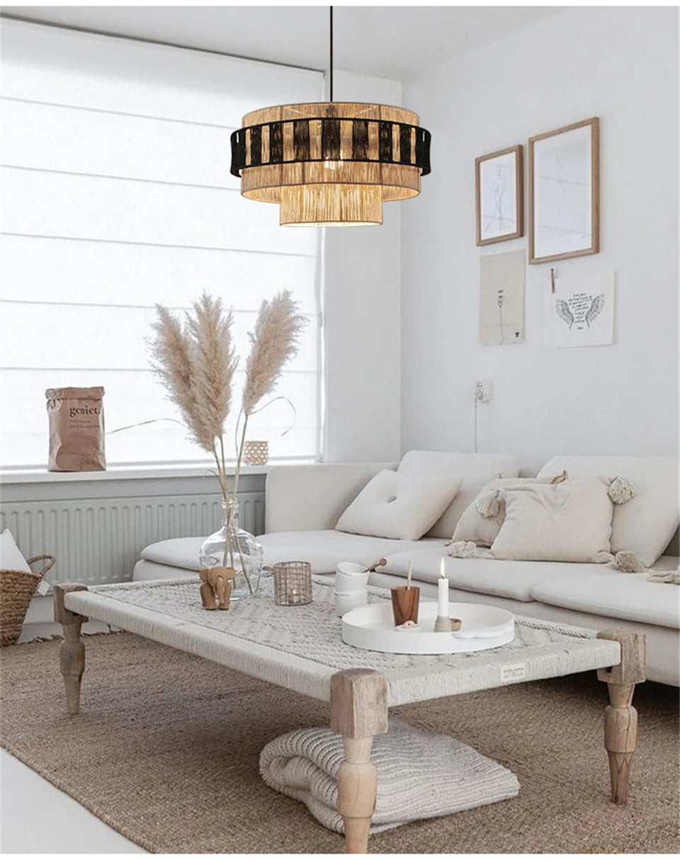 Boho Geometric Colourful Rattan Pendant