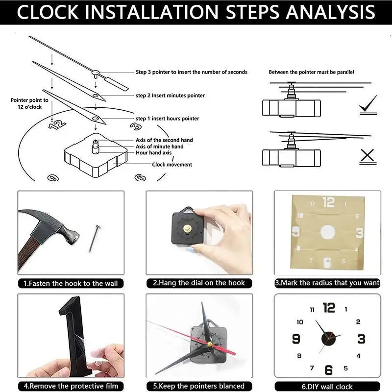 3D Frameless DIY Wall Clock Stickers