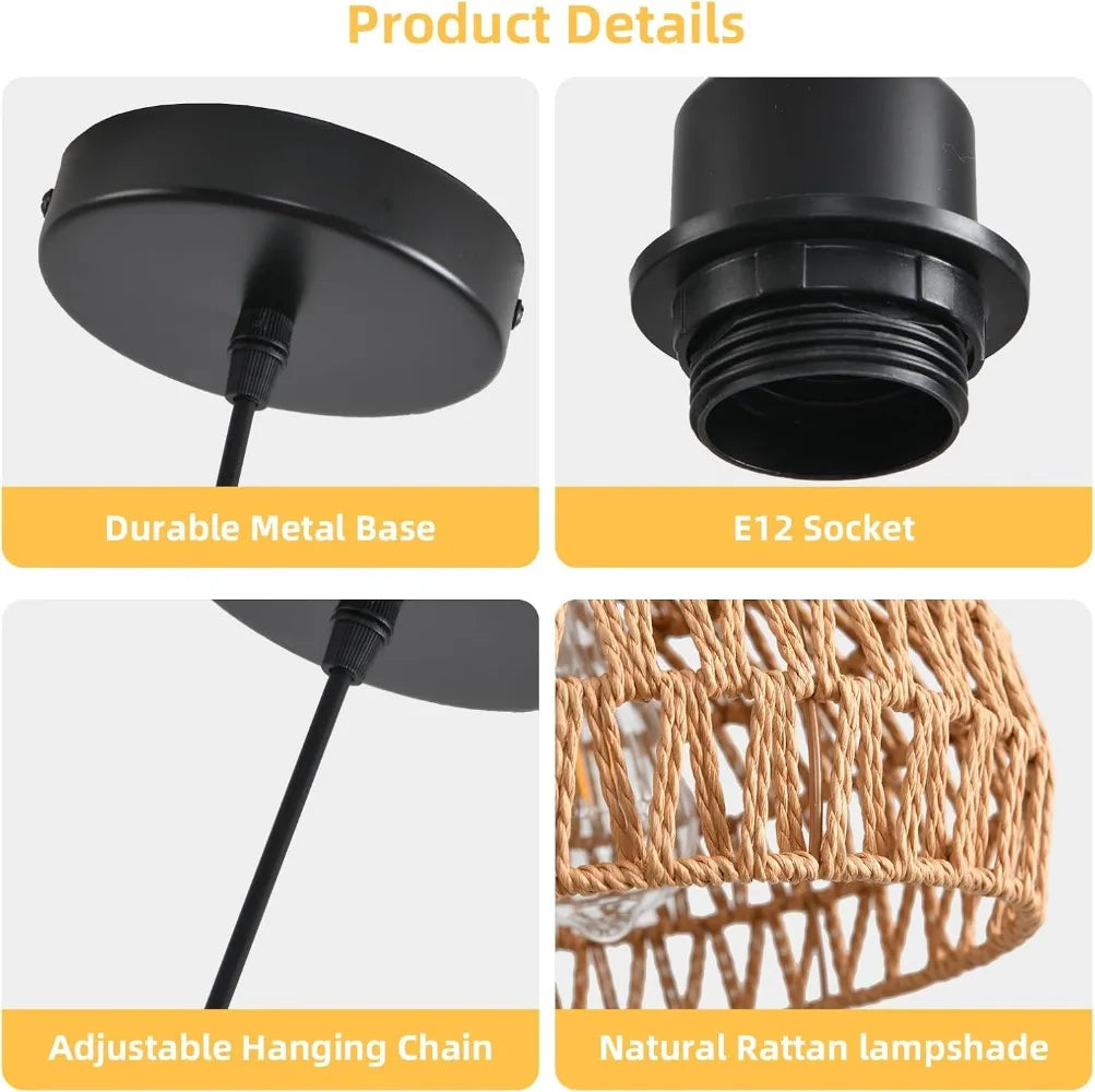 Boho Woven Rattan Pendant Chandelier