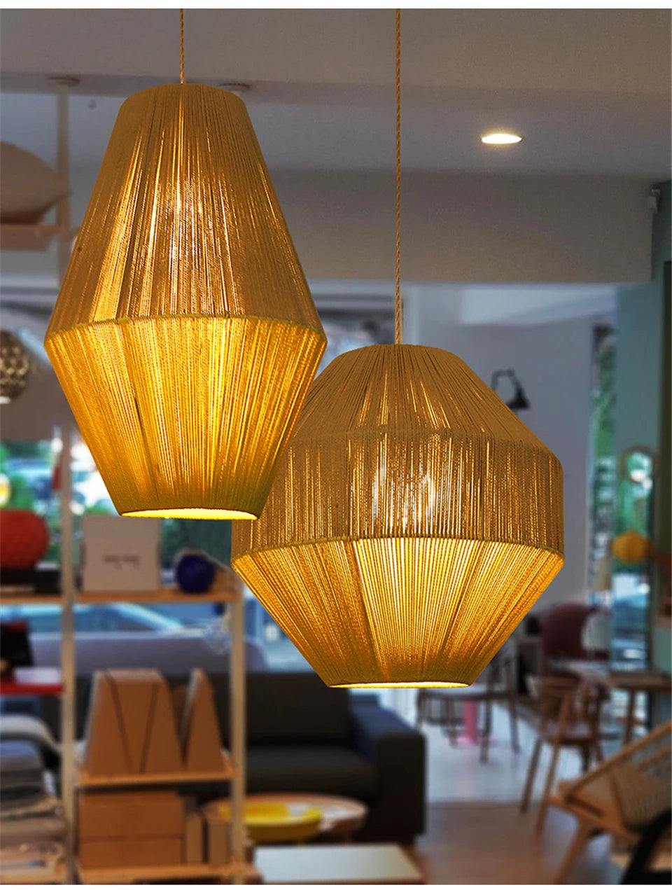 Boho Geometric Colourful Rattan Pendant