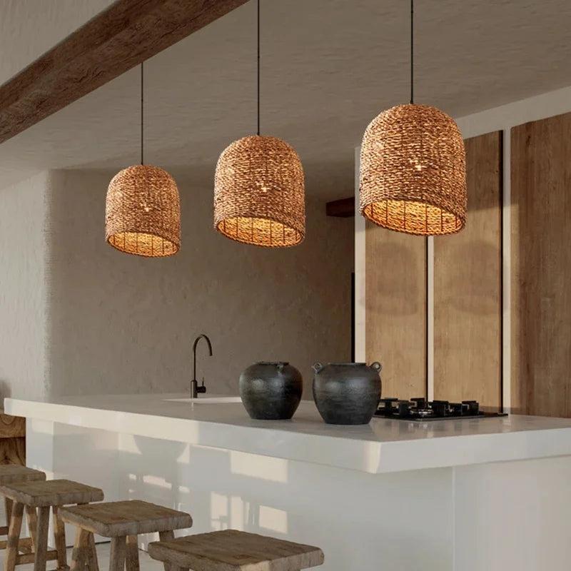 Retro Woven Rattan Wicker Chandelier