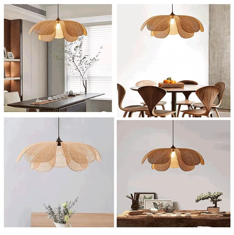 Rattan Woven Petal LED Pendant