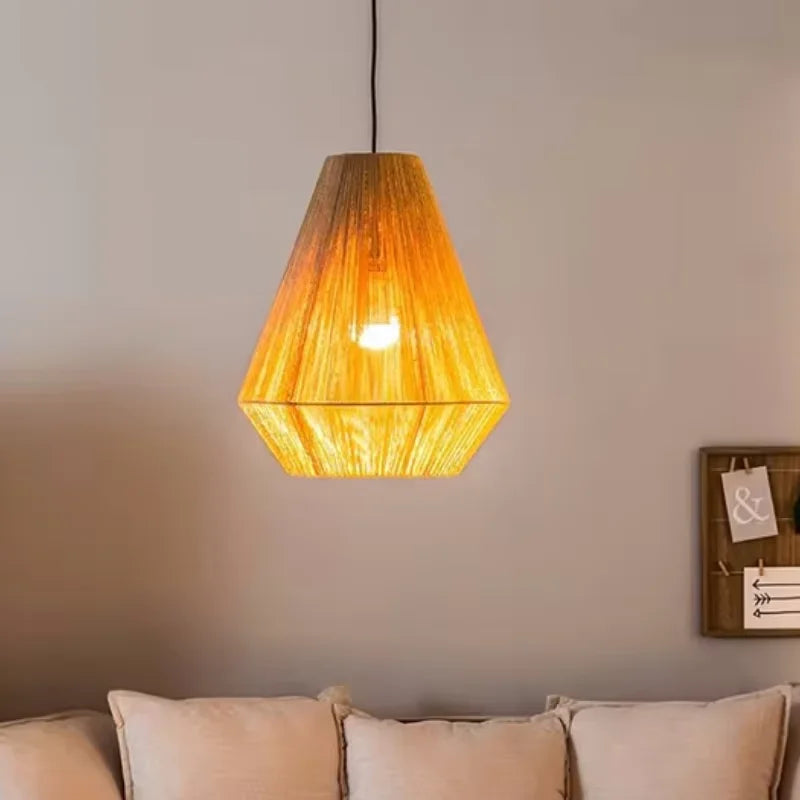 Boho Geometric Colourful Rattan Pendant