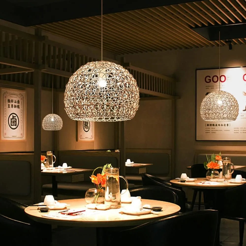 Hand-Knitted Bamboo Pendant Light (25cm)