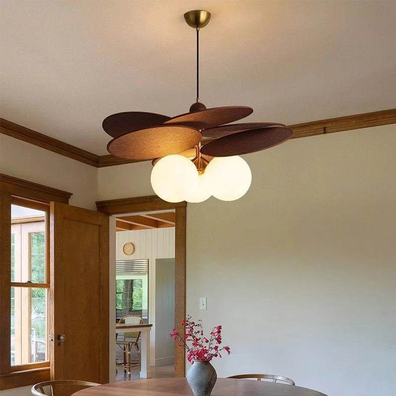French Vintage Rattan Glass-Ball Pendant