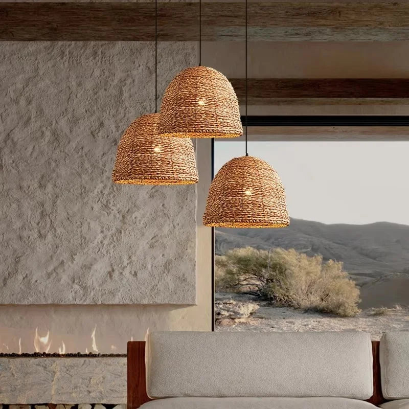 Retro Woven Rattan Wicker Chandelier
