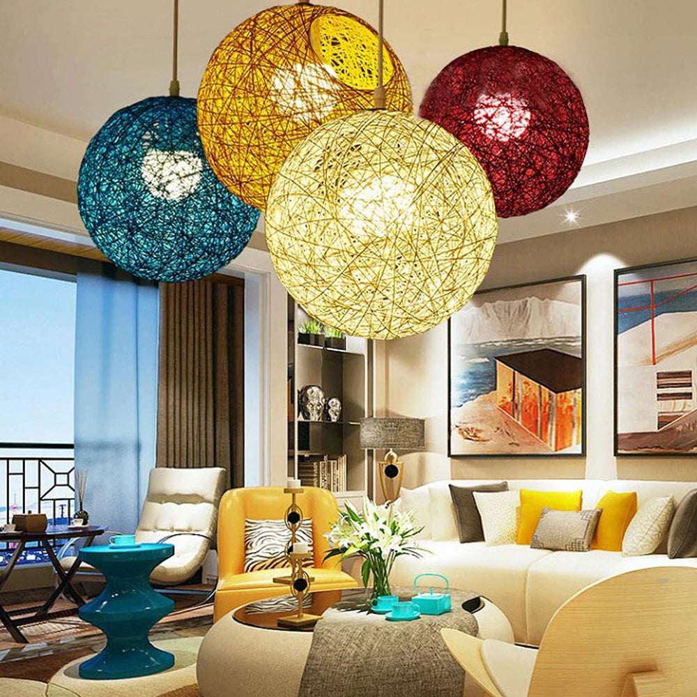 Nordic Hand-Woven Rattan Pendant