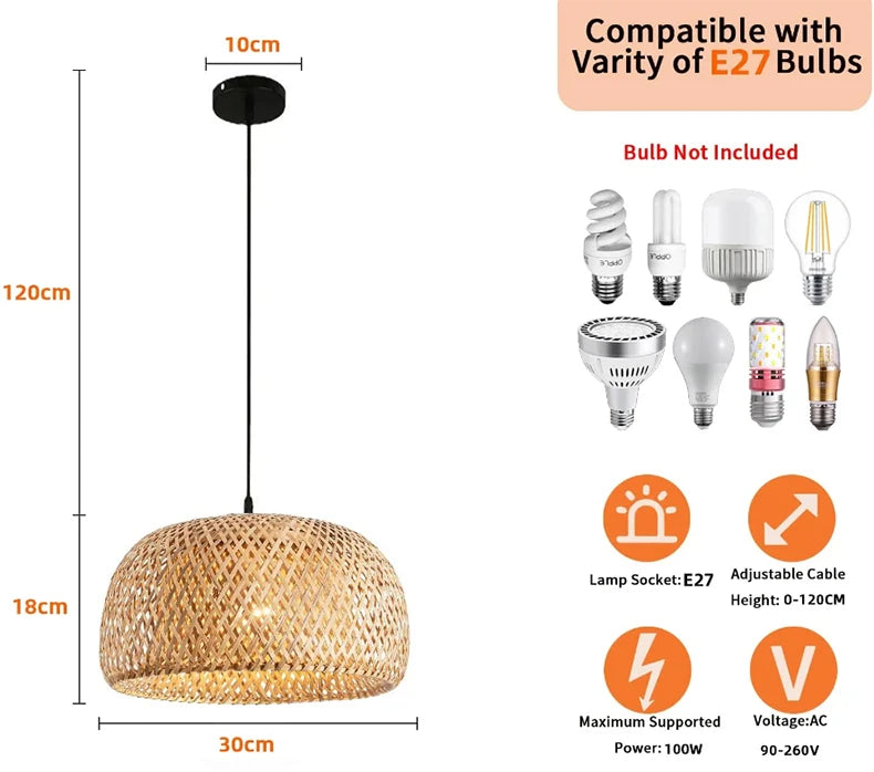 Bamboo Lantern Rattan Pendant (30cm)