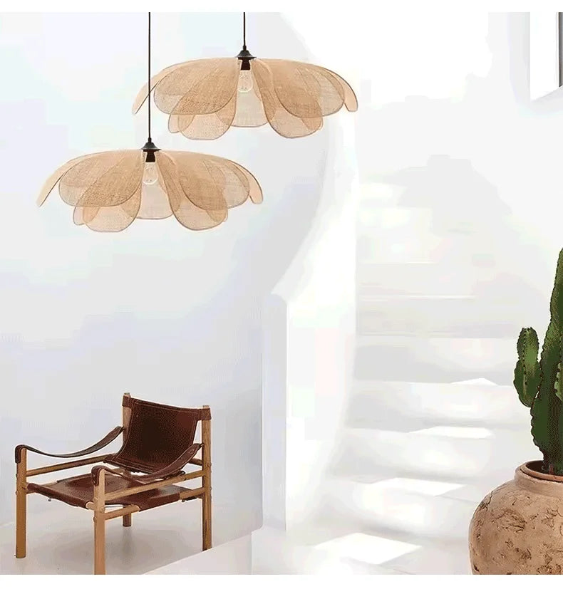 Rattan Woven Petal LED Pendant