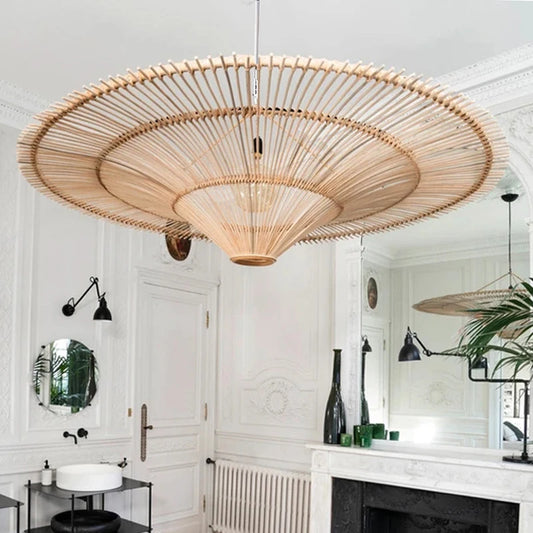 Vintage Designer Rattan Pendant Light