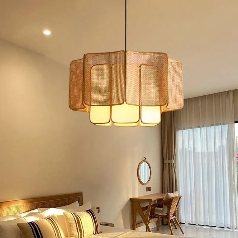 Japanese Designer Rattan Chandelier