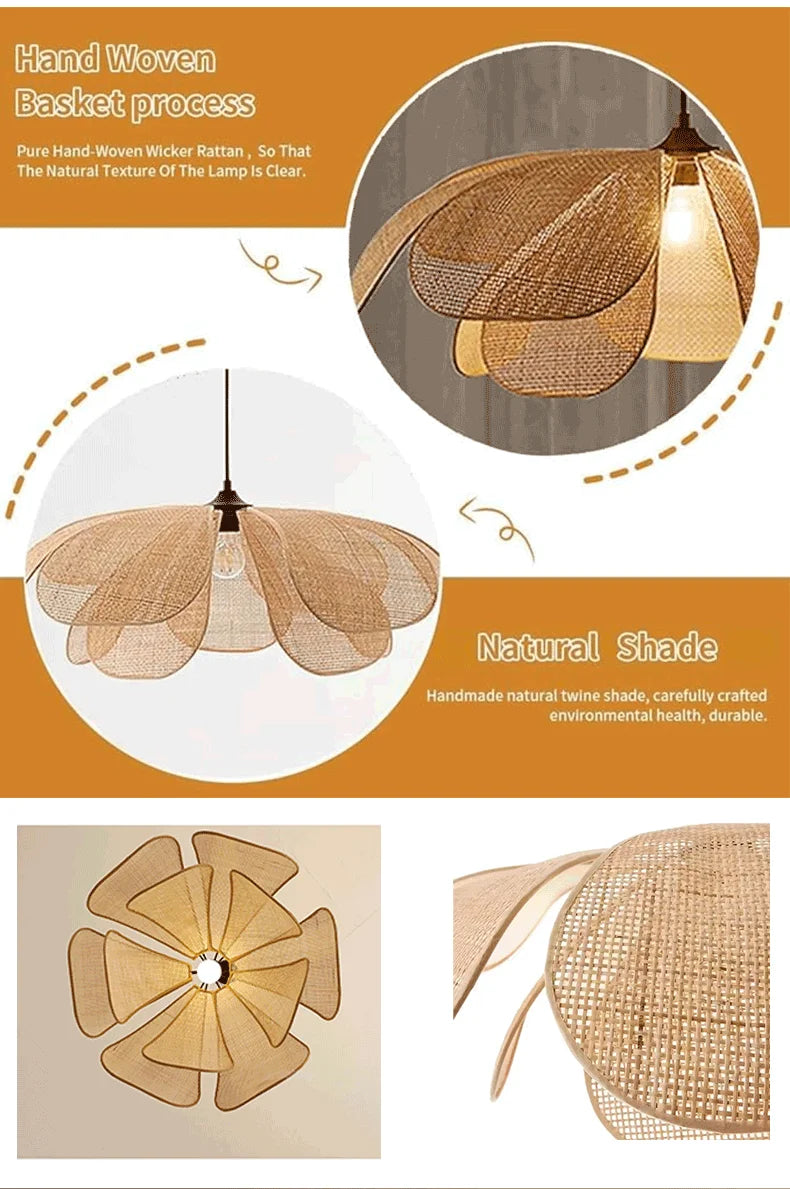 Rattan Woven Petal LED Pendant
