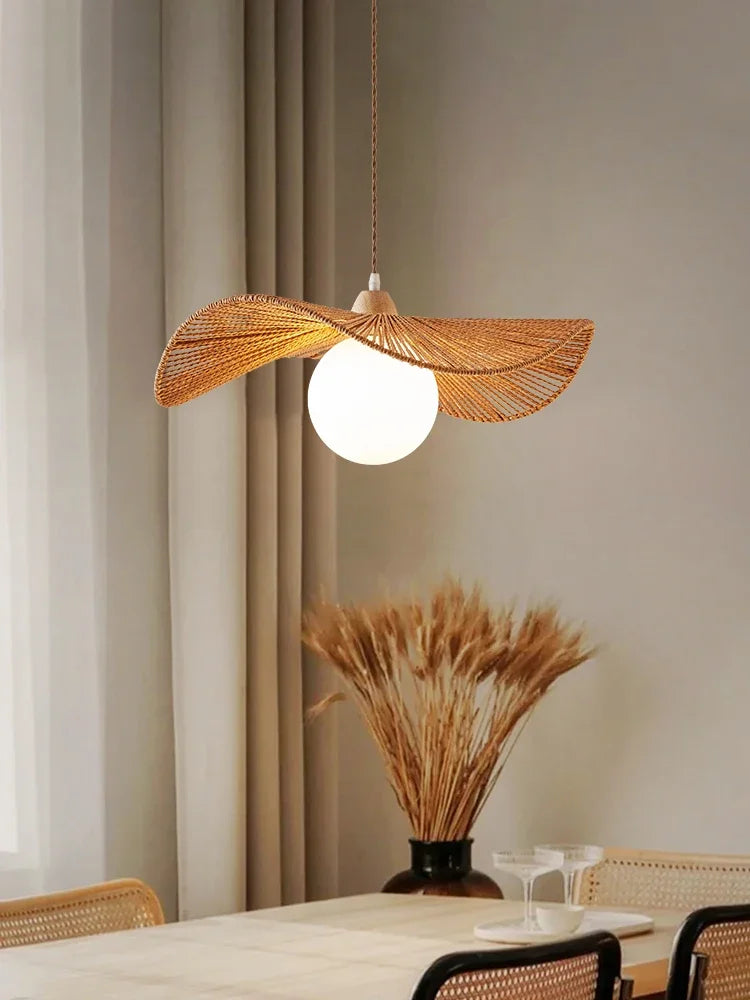 Straw Hat Woven Rattan Pendant
