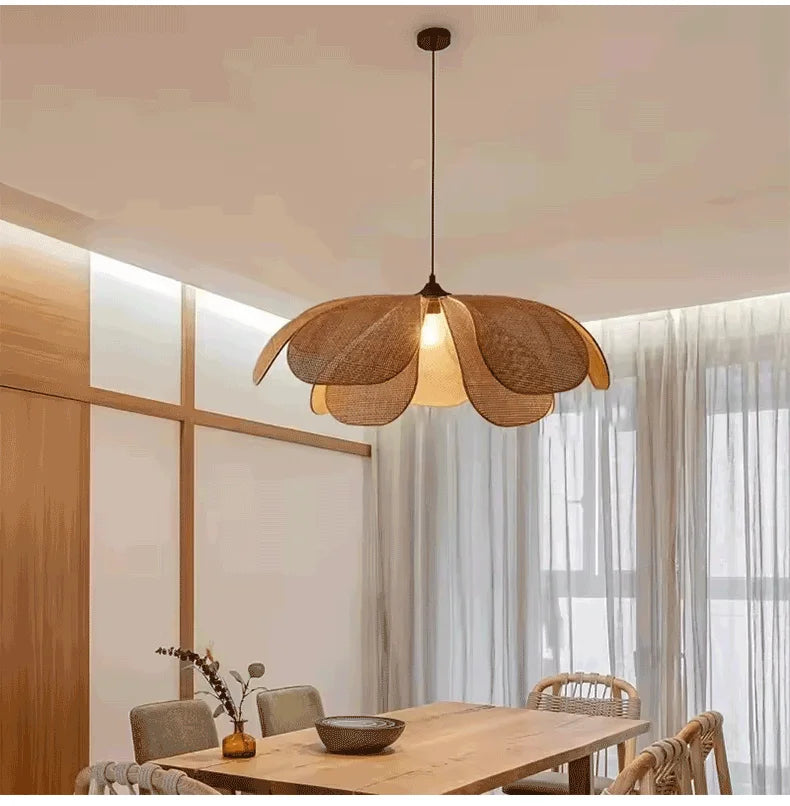 Rattan Woven Petal LED Pendant