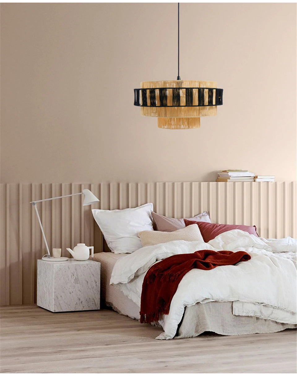 Boho Geometric Colourful Rattan Pendant