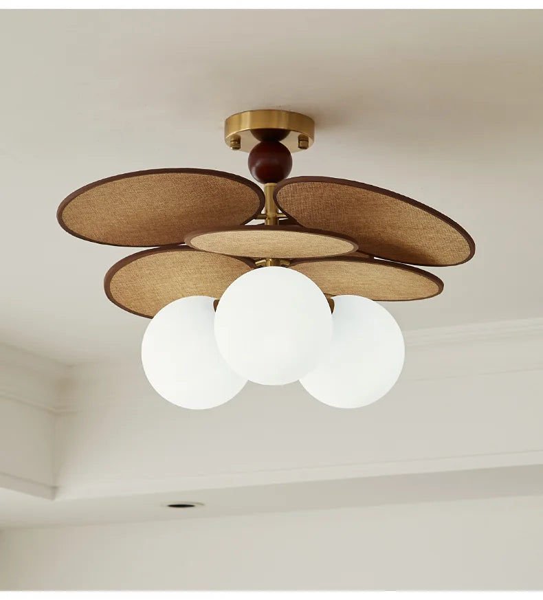 French Vintage Rattan Glass-Ball Pendant