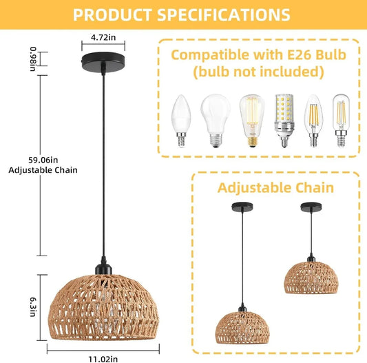 Boho Woven Rattan Pendant Chandelier