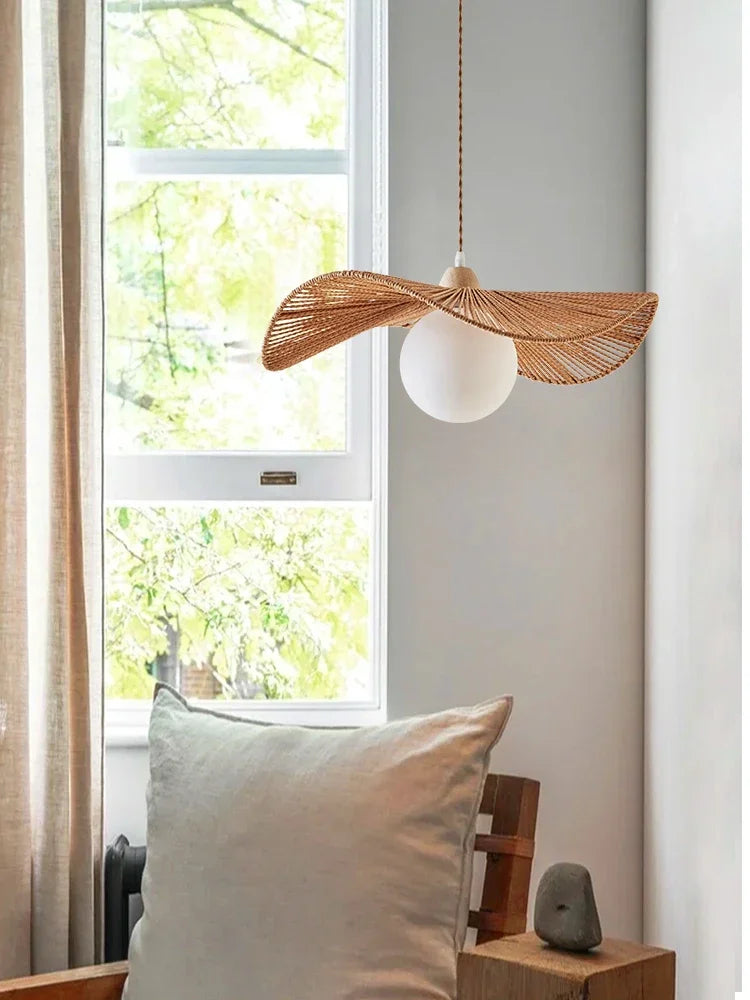 Straw Hat Woven Rattan Pendant