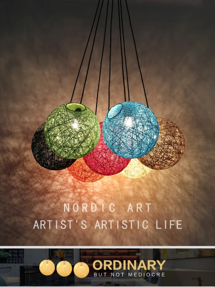 Nordic Rattan Ball Pendant Lamp