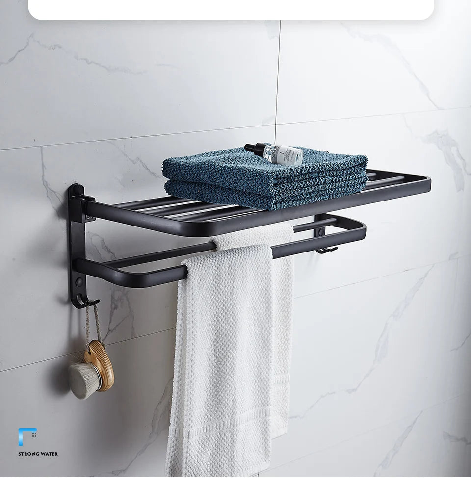Matte Black Folding Towel Rack